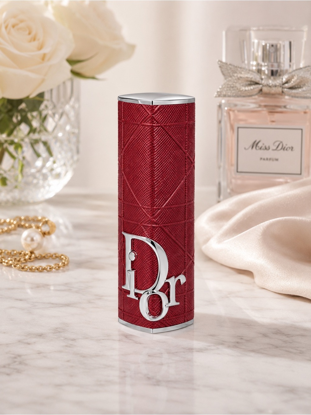 Dior Rouge Dior Red Refillable Lipstick Case Silver Cannage Limited Edition